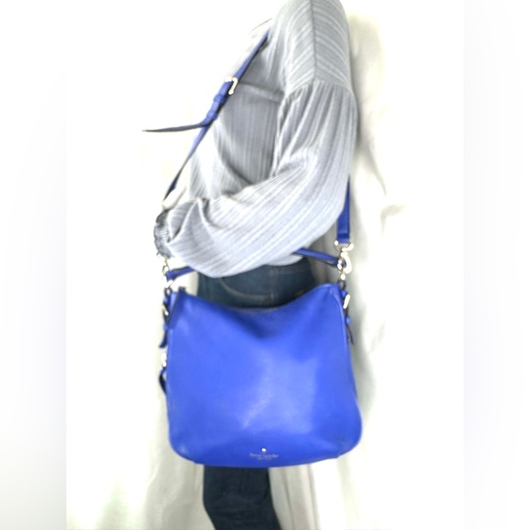 Kate Spade Blue Pebbled Leather Medium Crossbody Bag Zip Around Expandable - Picture 2 of 11